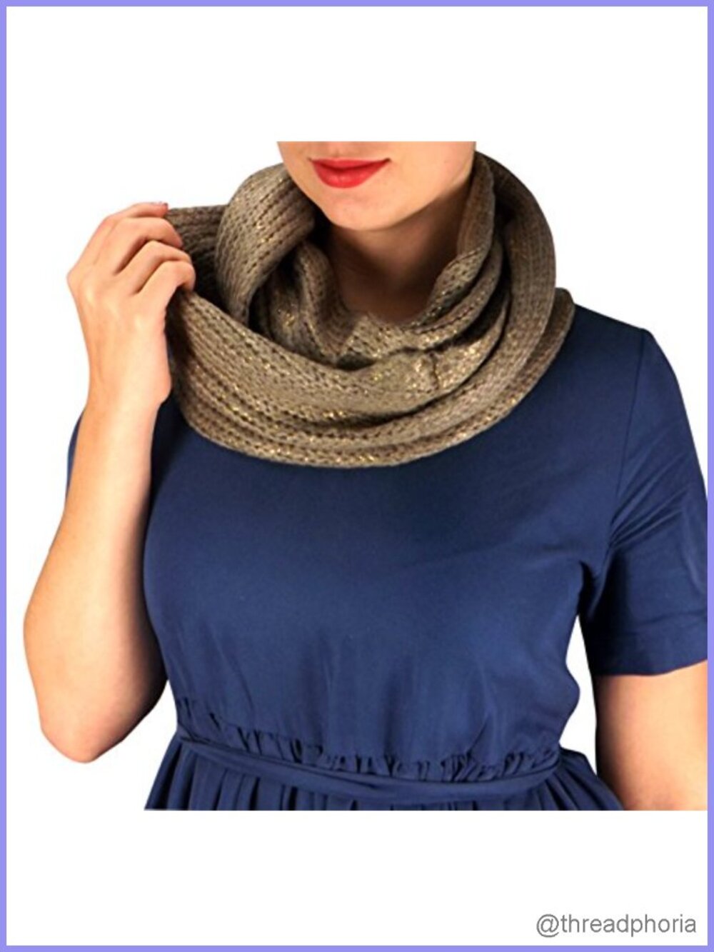 Chunky Knitted Infinity Scarf with Sequins - Winter Warm Sparkle Loop Cowl